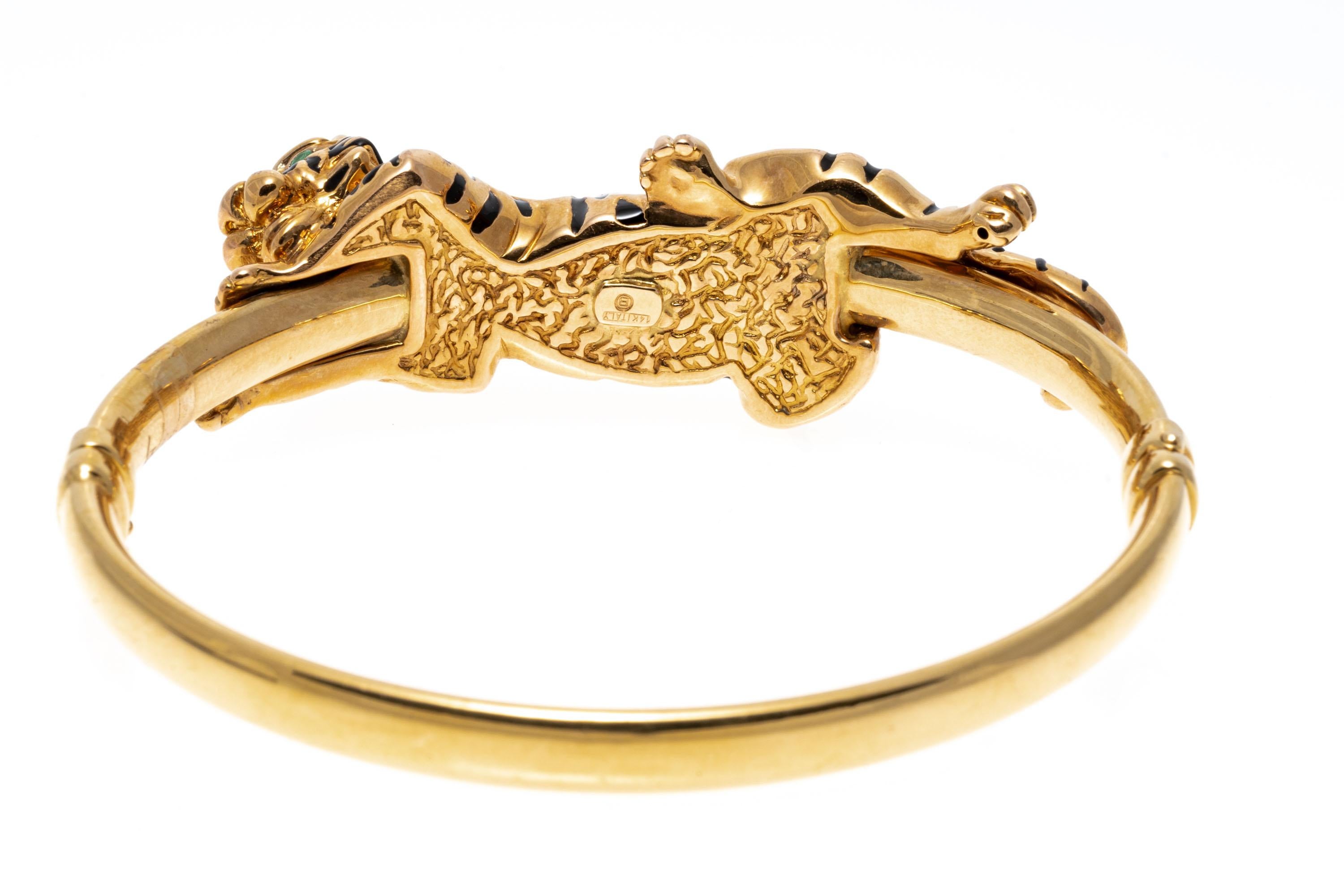 14k Gelbgold fabelhafter schwarzer Emaille-Armreif mit Scharnier (Rundschliff)
