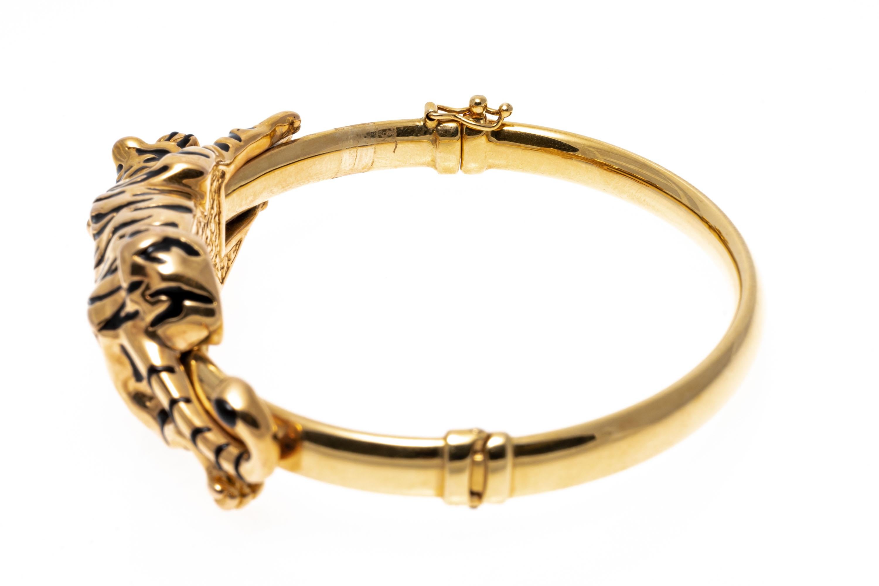 14k Gelbgold fabelhafter schwarzer Emaille-Armreif mit Scharnier Damen