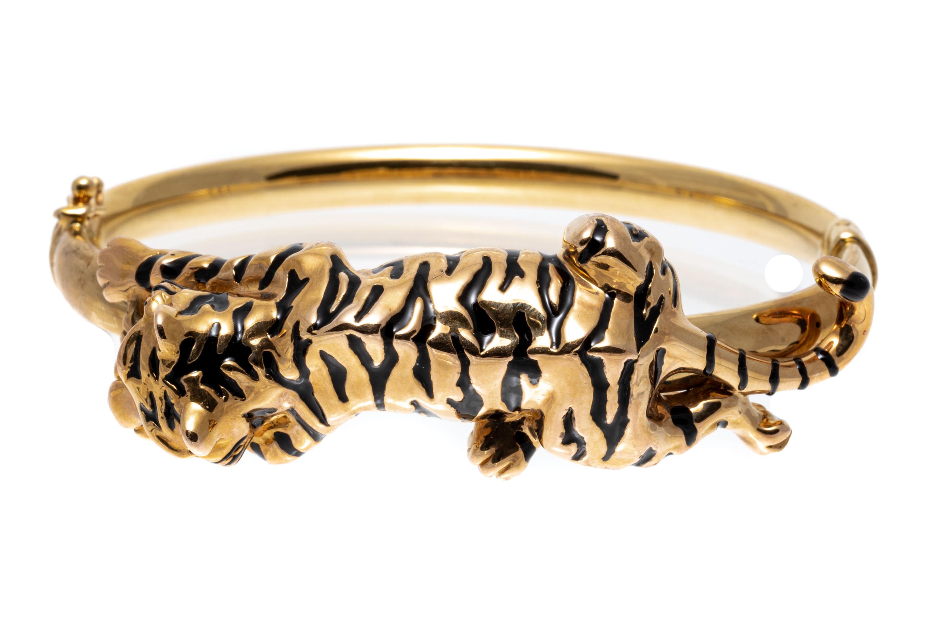 14k Gelbgold fabelhafter schwarzer Emaille-Armreif mit Scharnier 1