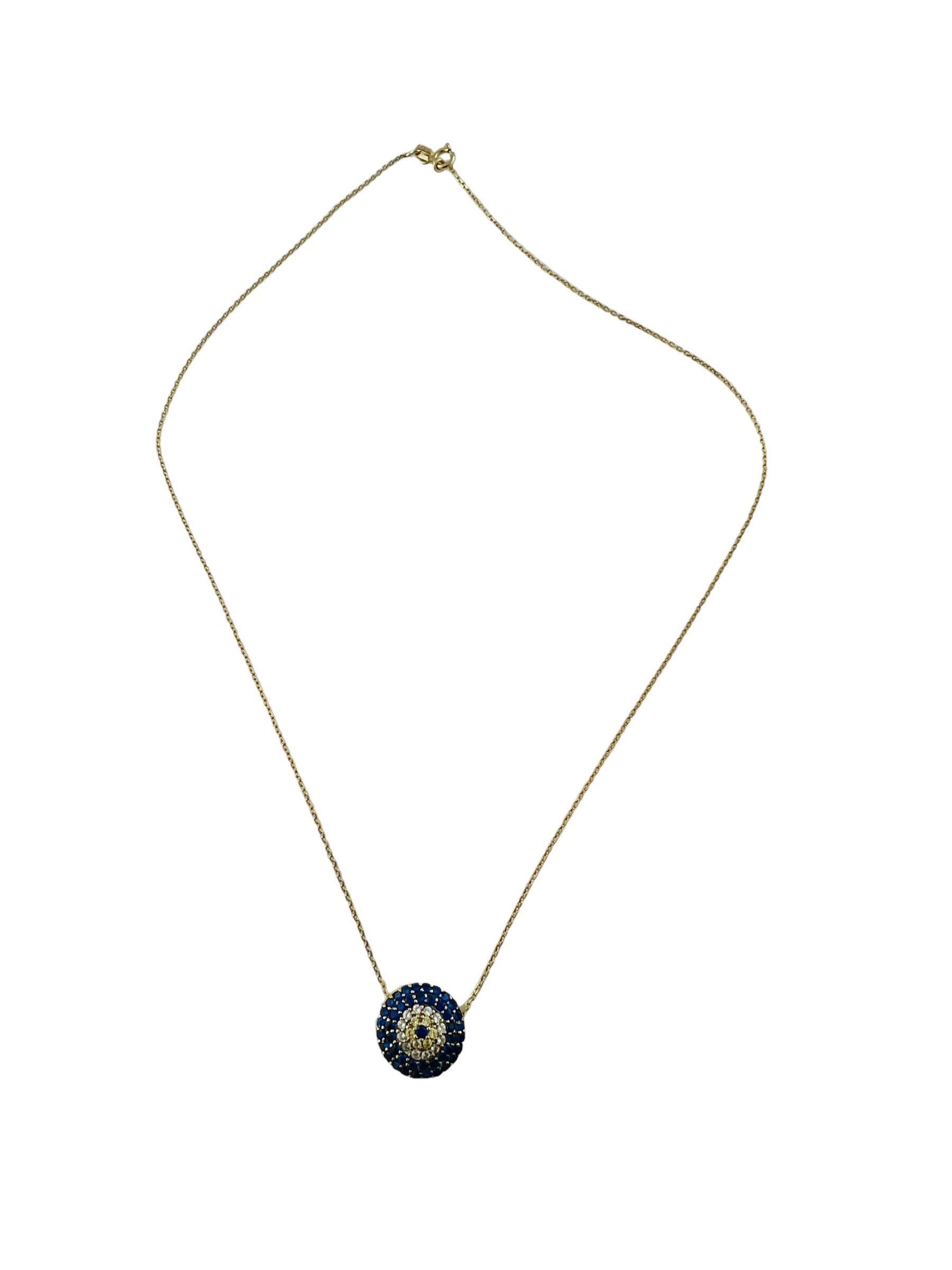 14K Yellow Gold Faceted Blue, Yellow and White Glass Stone Pendant Necklace

This beautiful necklace is set in 14K yellow gold.

Necklace is 17