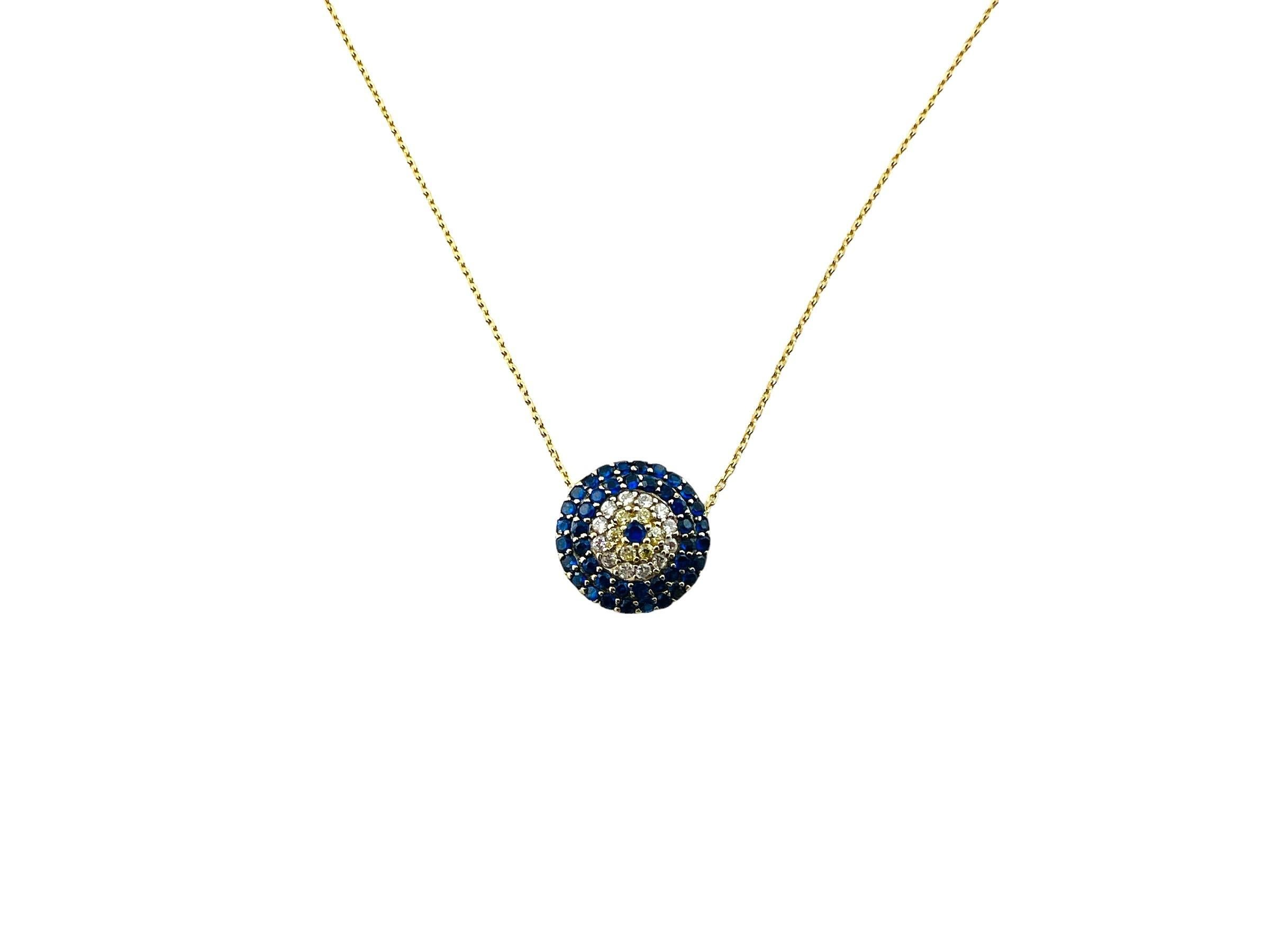 14K Yellow Gold Faceted Blue White Yellow Glass Stone Pendant Necklace #15627 In Good Condition For Sale In Washington Depot, CT