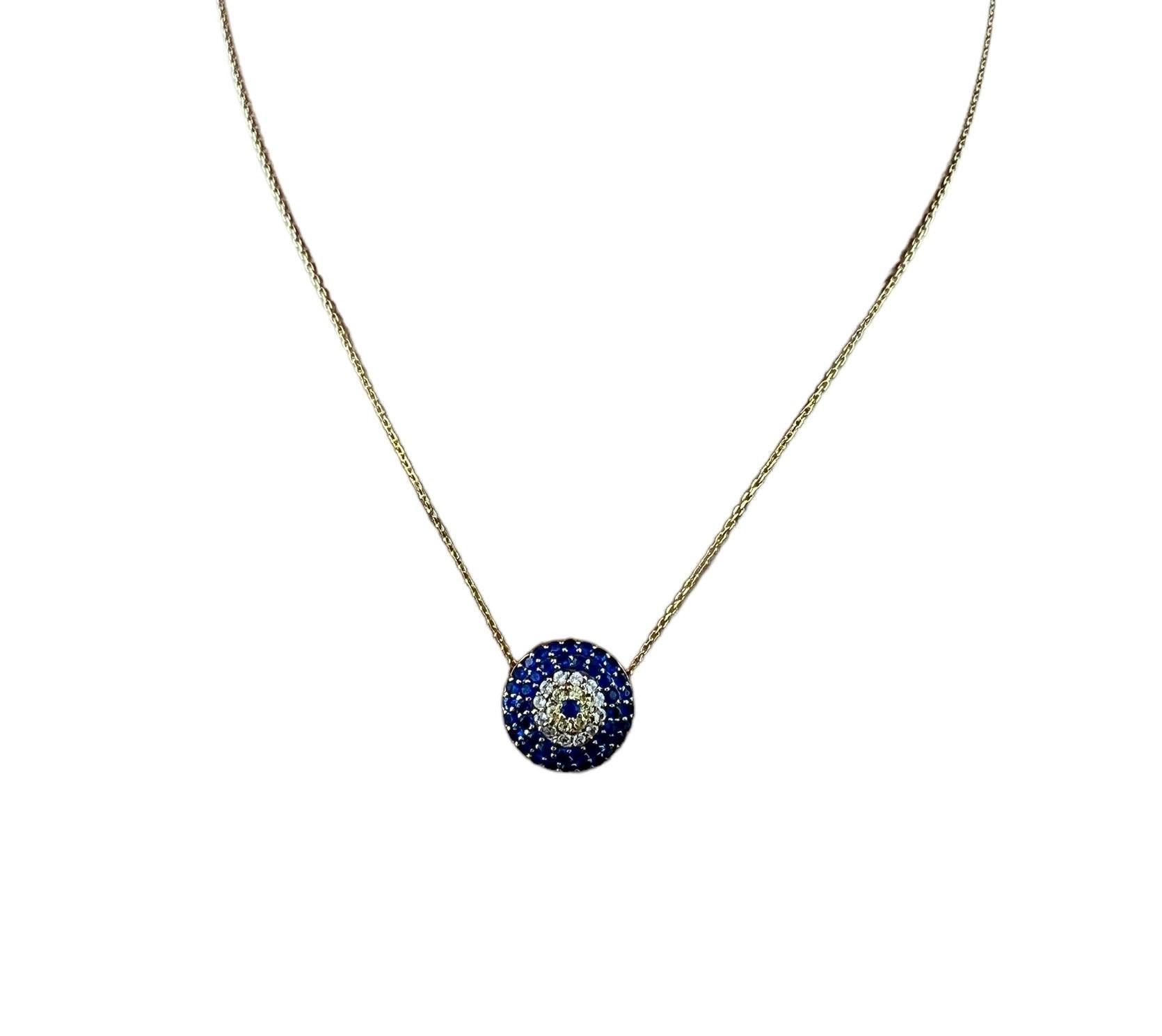 Women's 14K Yellow Gold Faceted Blue White Yellow Glass Stone Pendant Necklace #15627 For Sale