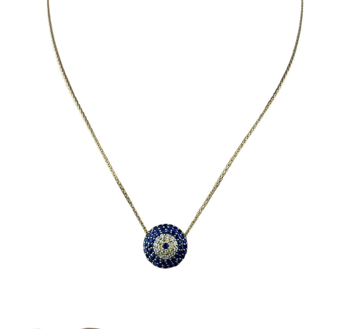 14K Yellow Gold Faceted Blue White Yellow Glass Stone Pendant Necklace #15627 For Sale 3