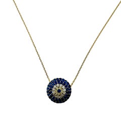 14K Yellow Gold Faceted Blue White Yellow Glass Stone Pendant Necklace #15627