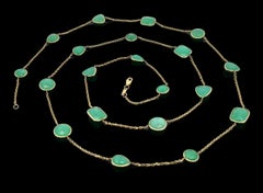 14k Yellow Gold Faceted Multi-Shape Natural Green Stone Long Wrap Chain Necklace