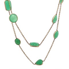 14k Yellow Gold Faceted Multi-Shape Natural Green Stone Long Wrap Chain Necklace