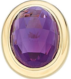 14k Yellow Gold Faceted Oval Amethyst Ring Size 8.25