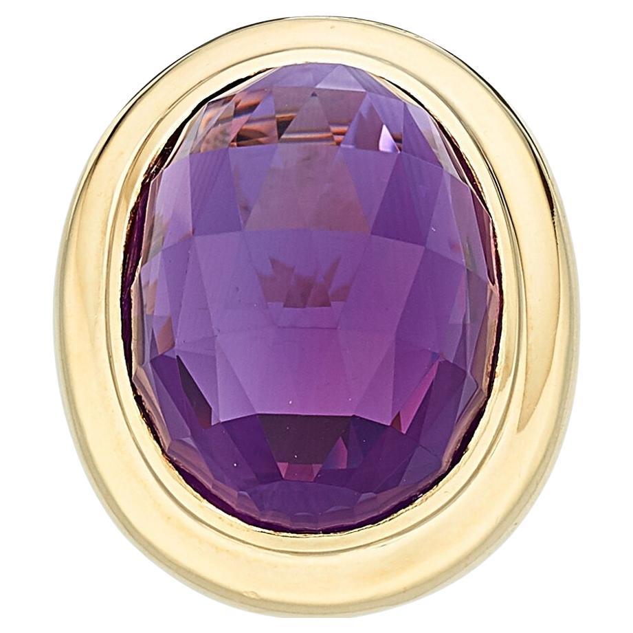14k Yellow Gold Faceted Oval Amethyst Ring Size 8.25