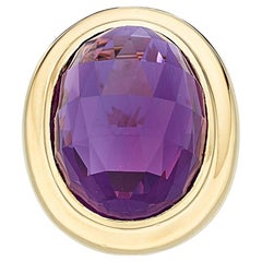 14k Yellow Gold Faceted Oval Amethyst Ring Size 8.25