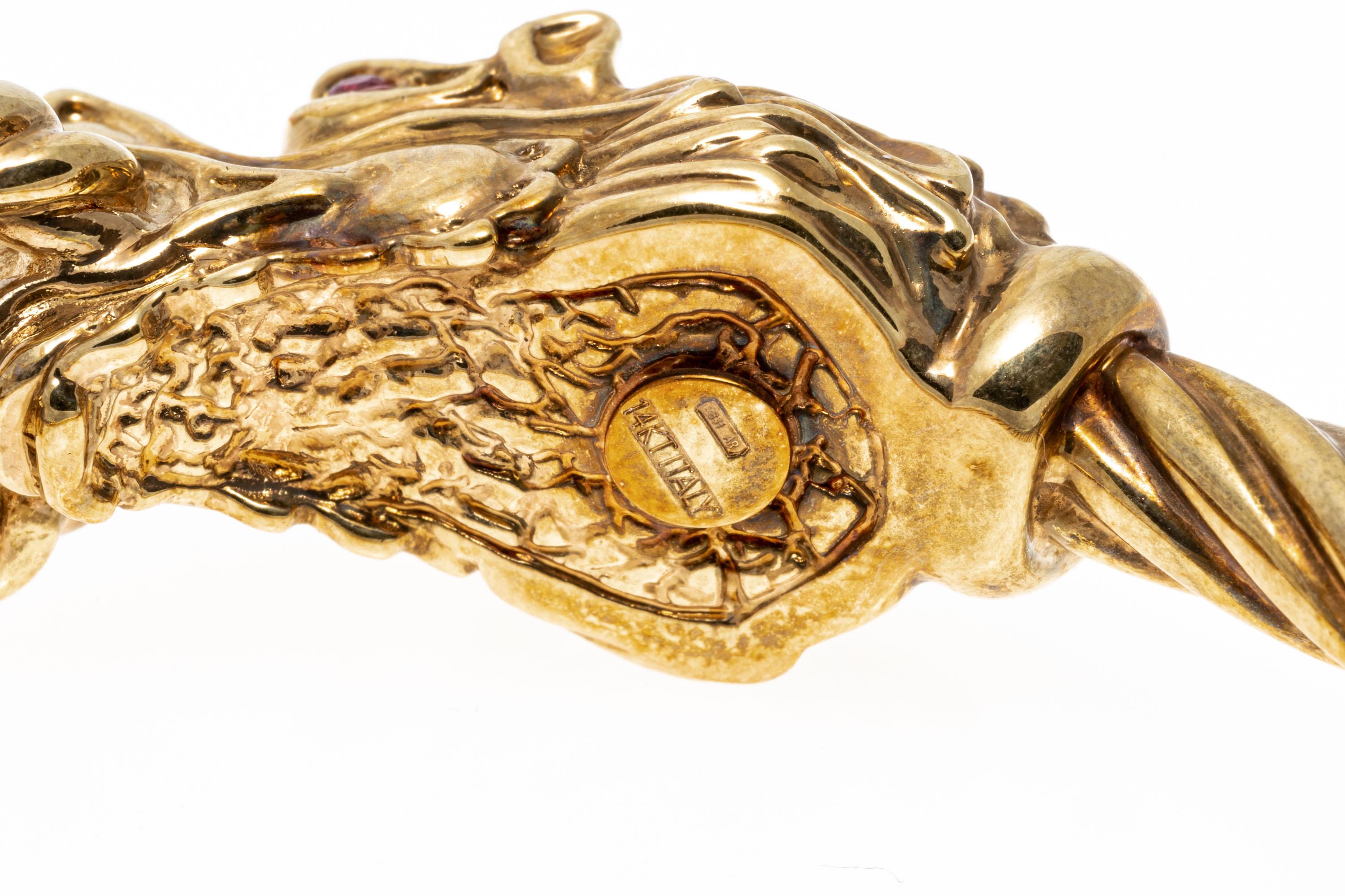 Women's or Men's 14k Yellow Gold Facing Dragons Hinged Twisted Bangle Bracelet