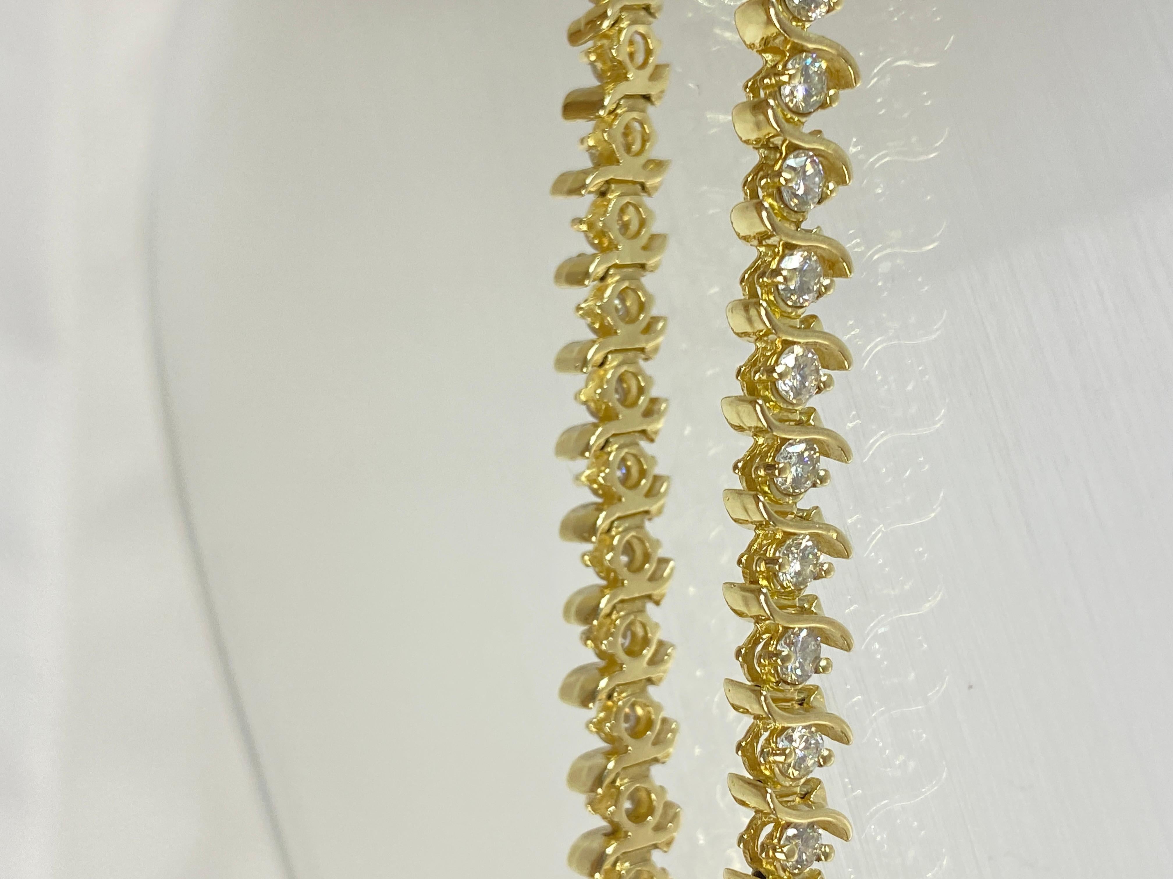 Modern 14K Yellow Gold Fancy 3.0 Carat Diamond S Style Tennis Bracelet 7