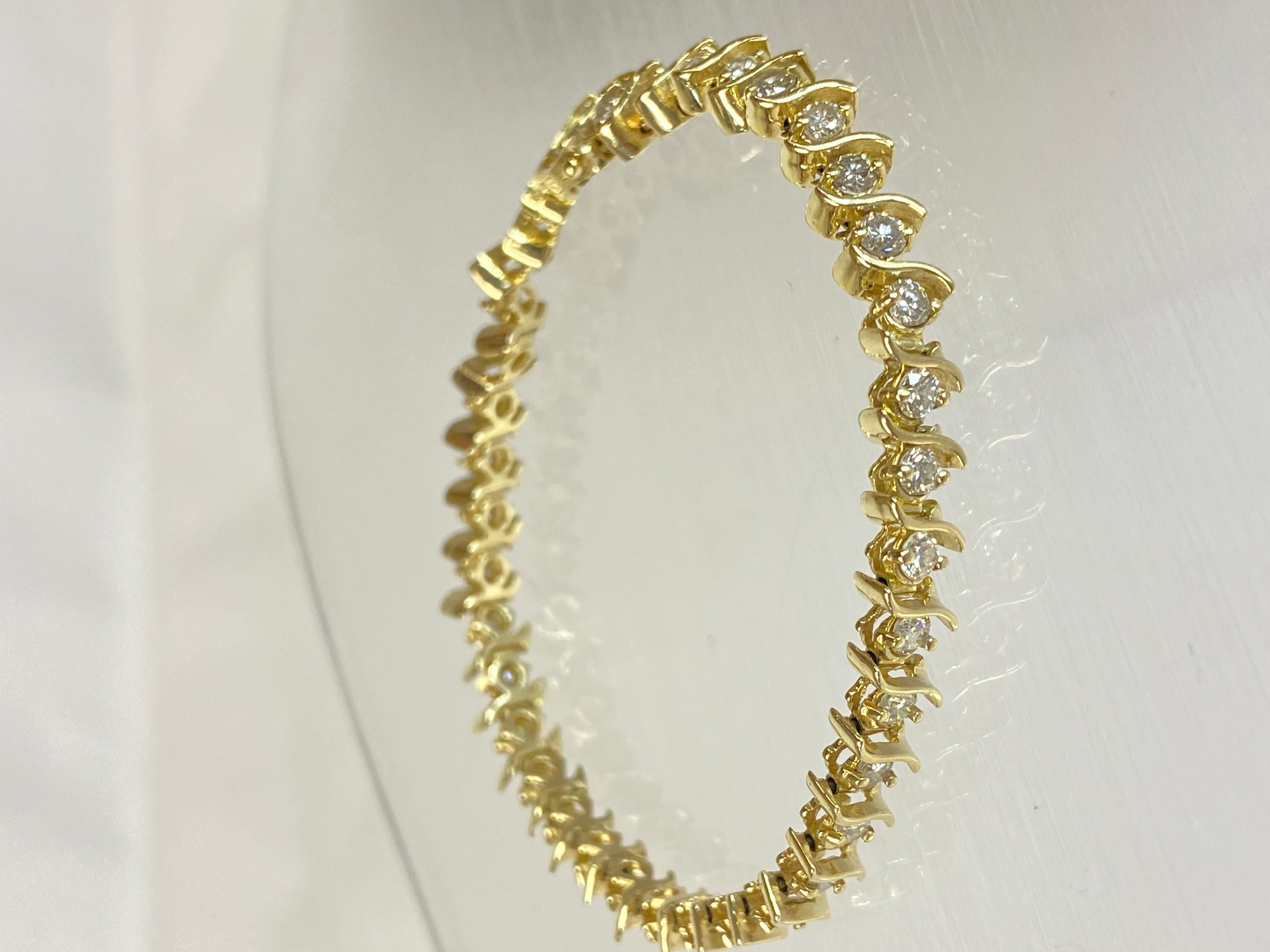 Brilliant Cut 14K Yellow Gold Fancy 3.0 Carat Diamond S Style Tennis Bracelet 7