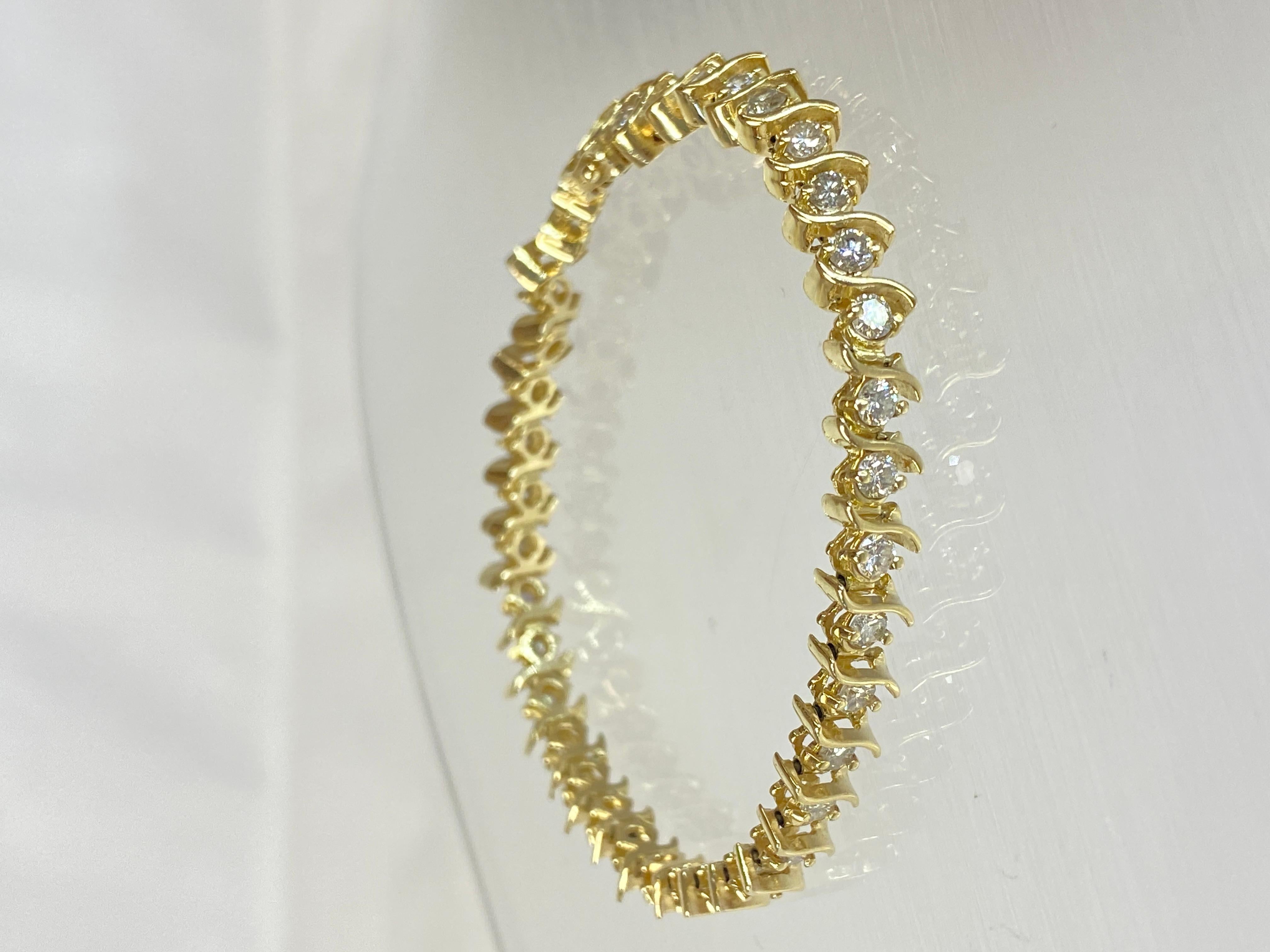 14K Yellow Gold Fancy 3.0 Carat Diamond S Style Tennis Bracelet 7