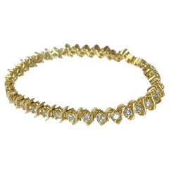 14K Yellow Gold Fancy 3.0 Carat Diamond S Style Tennis Bracelet 7" 