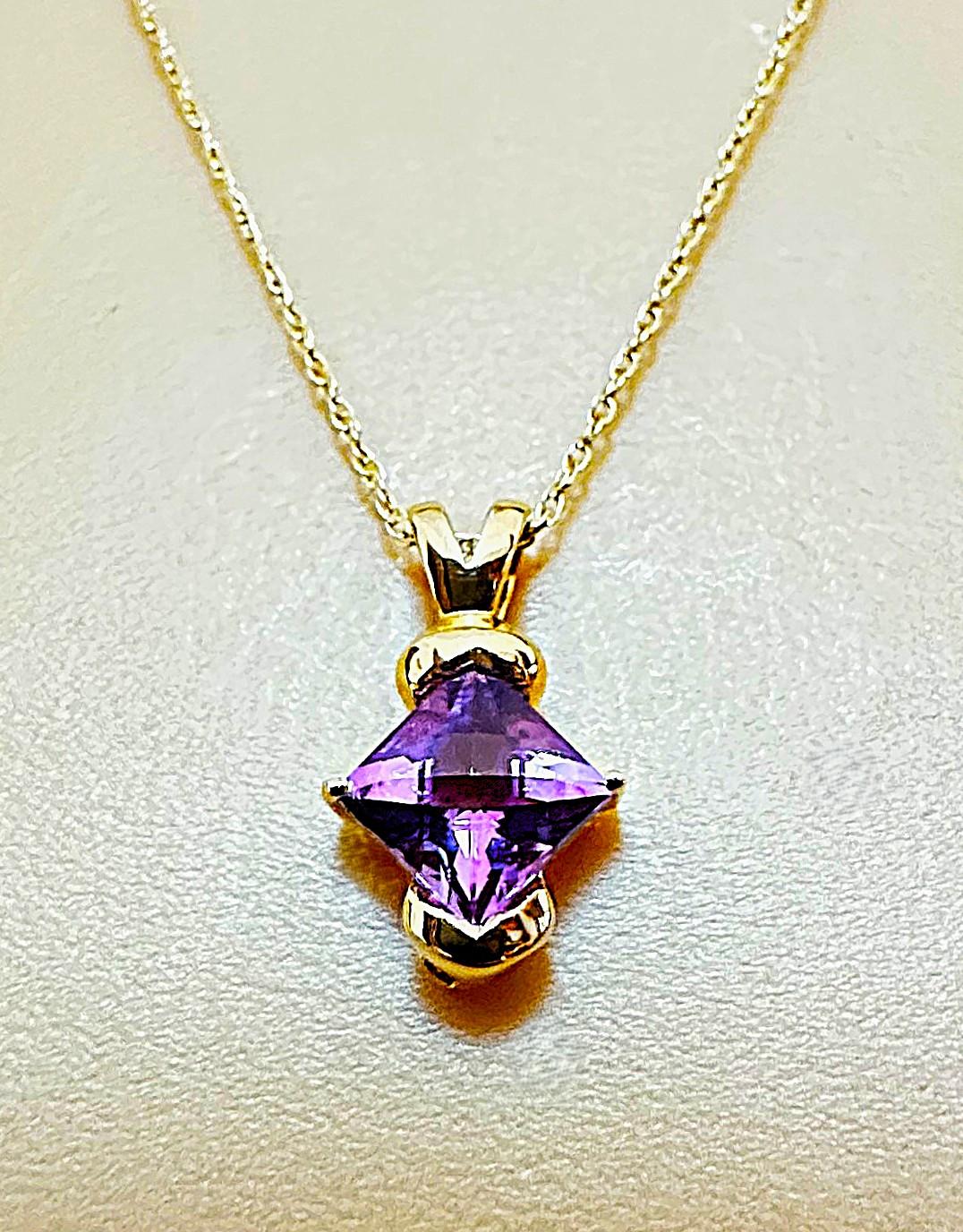 14K Yellow Gold 1.70 Carat Fancy Cut Amethyst Pendant Necklace 1