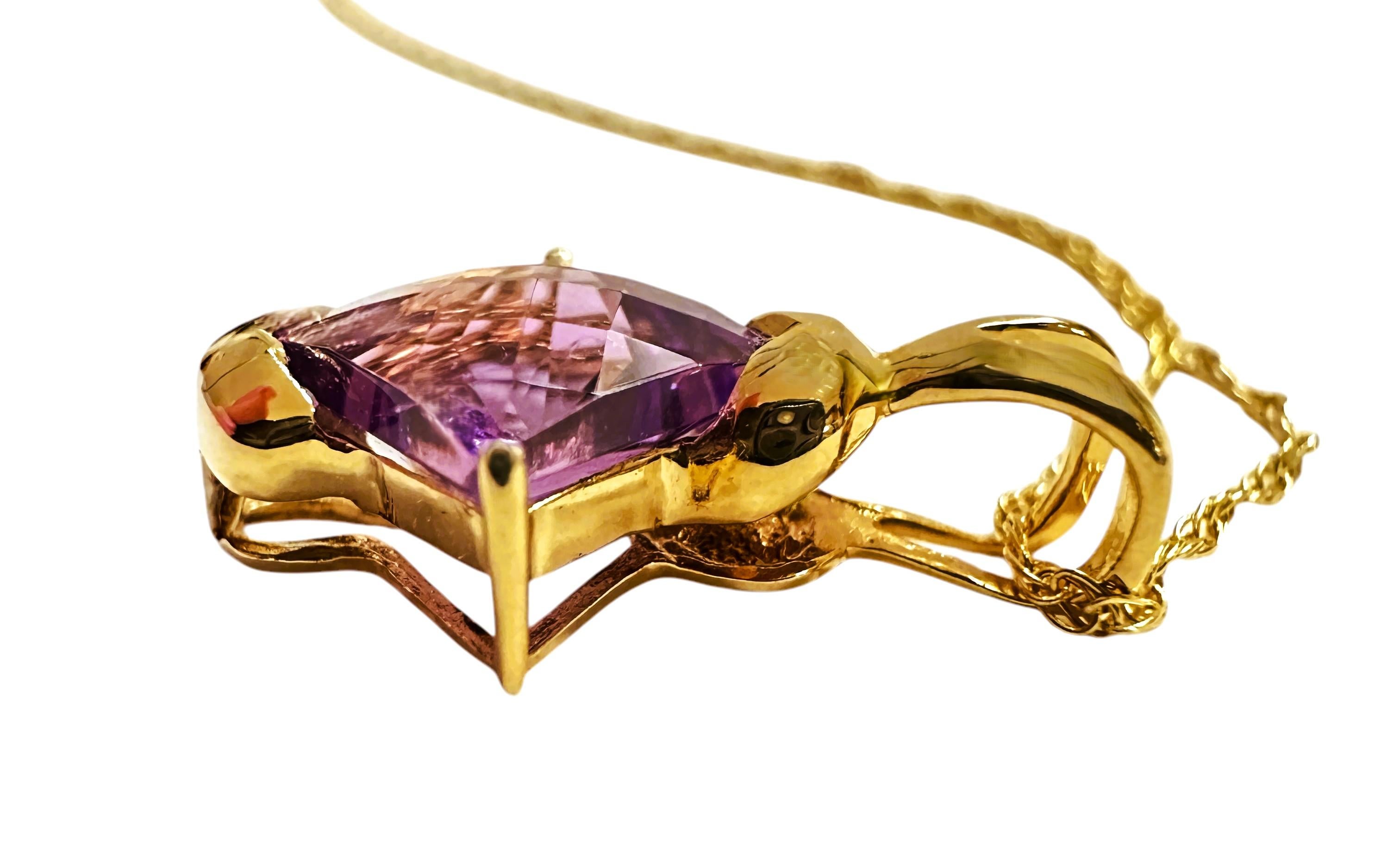 14K Yellow Gold 1.70 Carat Fancy Cut Amethyst Pendant Necklace 2