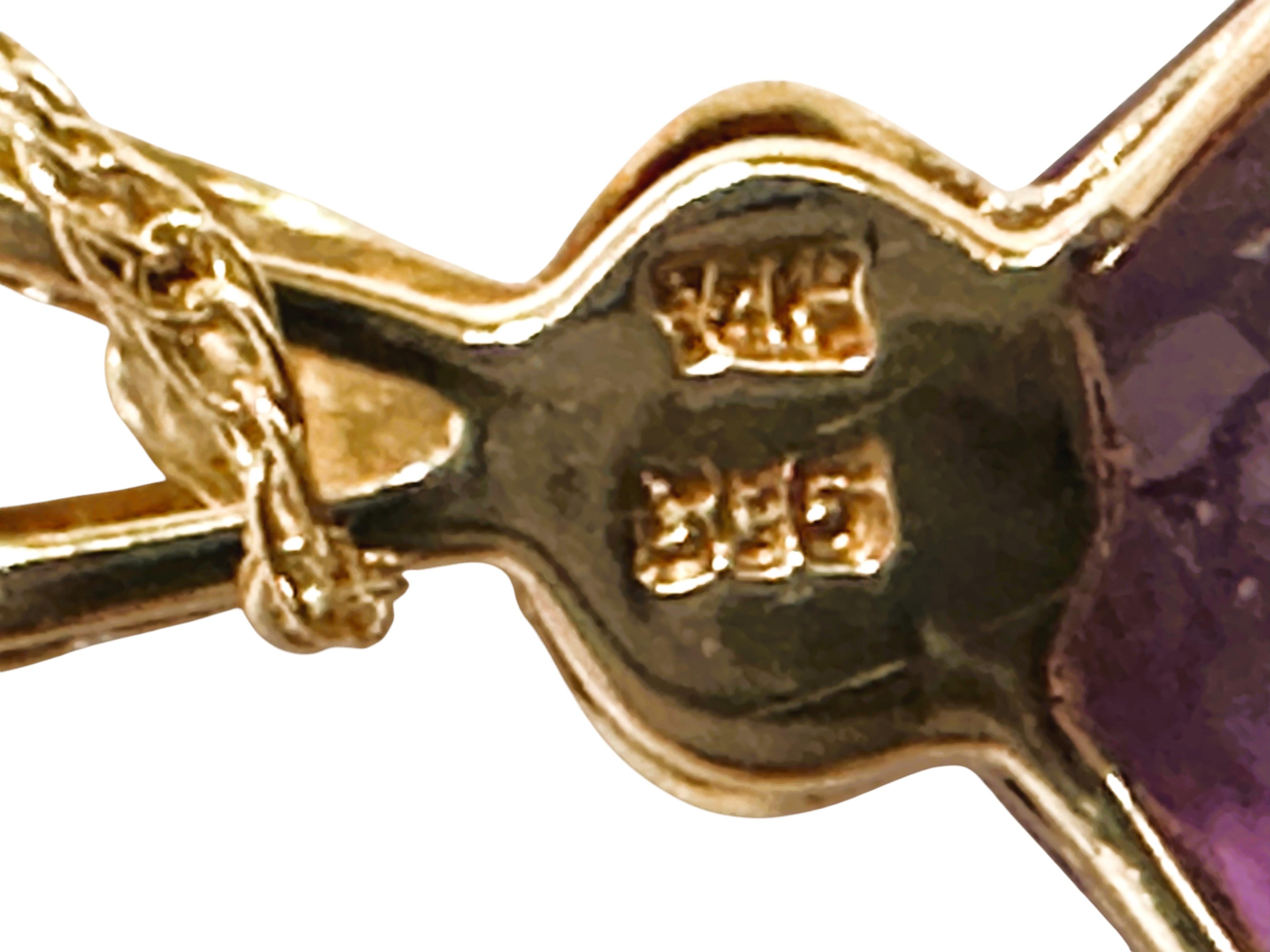 14K Yellow Gold 1.70 Carat Fancy Cut Amethyst Pendant Necklace 3