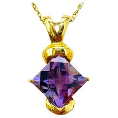 14K Gelbgold 1,70 Karat Amethyst-Anhänger-Halskette mit Fancy-Schliff
