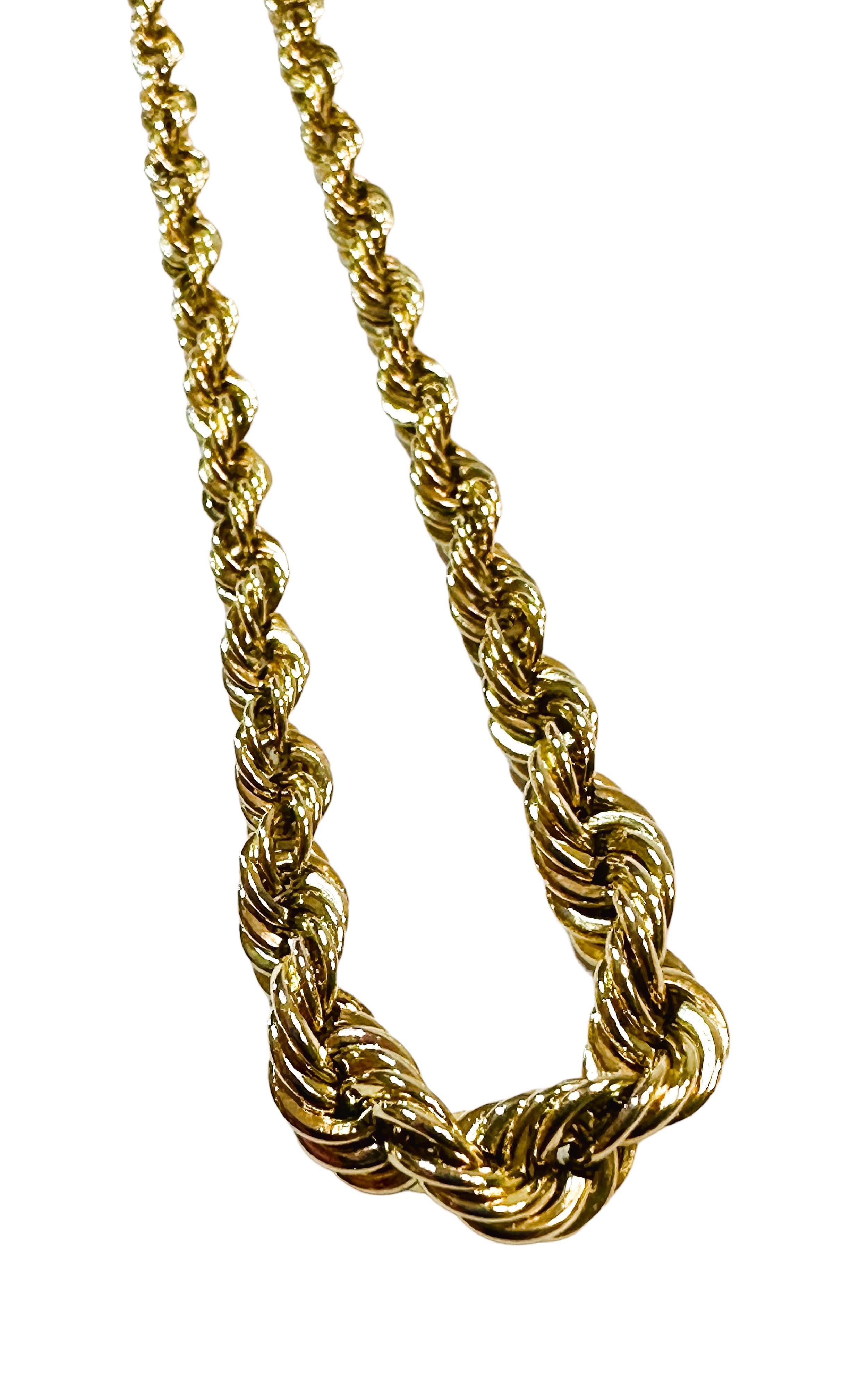 Art Deco 14k Yellow Gold Diamond Cut Graduated Rope Necklace  17.5 Inches - Stamped For Sale