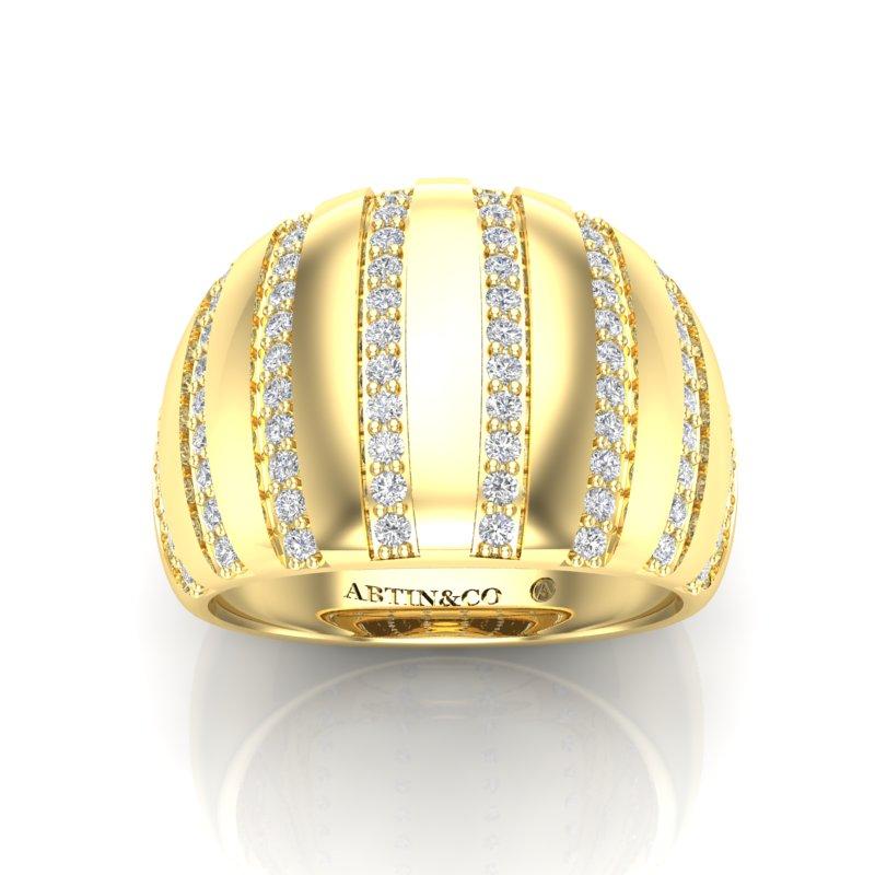 14K Yellow Gold Fancy Eight Rows Diamond Stripe Dome Ring band In New Condition For Sale In Los Angeles, CA