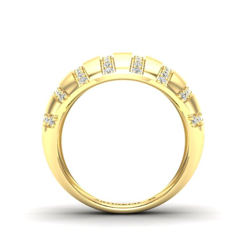 Bague à dôme en or jaune 14K à huit rangs de diamants fantaisistes en vente 1