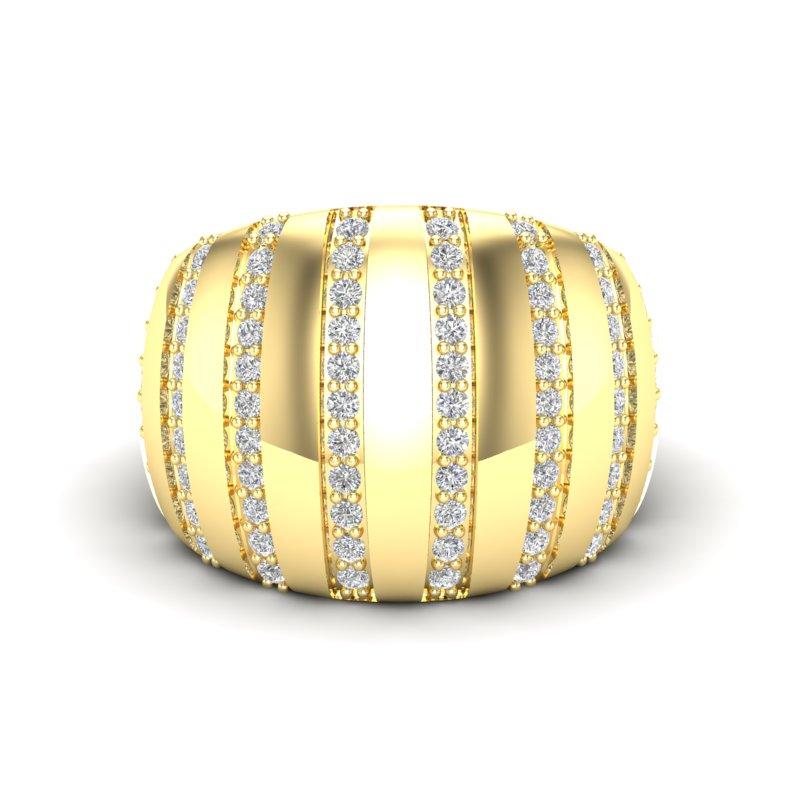14K Yellow Gold Fancy Eight Rows Diamond Stripe Dome Ring band For Sale 1