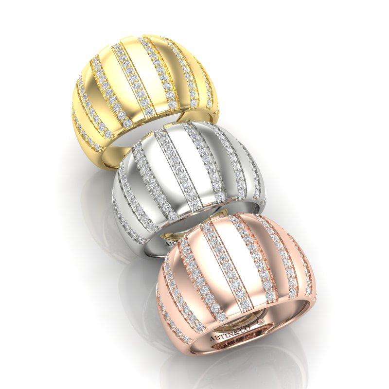 14K Gelbgold Fancy Eight Rows Diamond Stripe Dome Ringband im Angebot 3