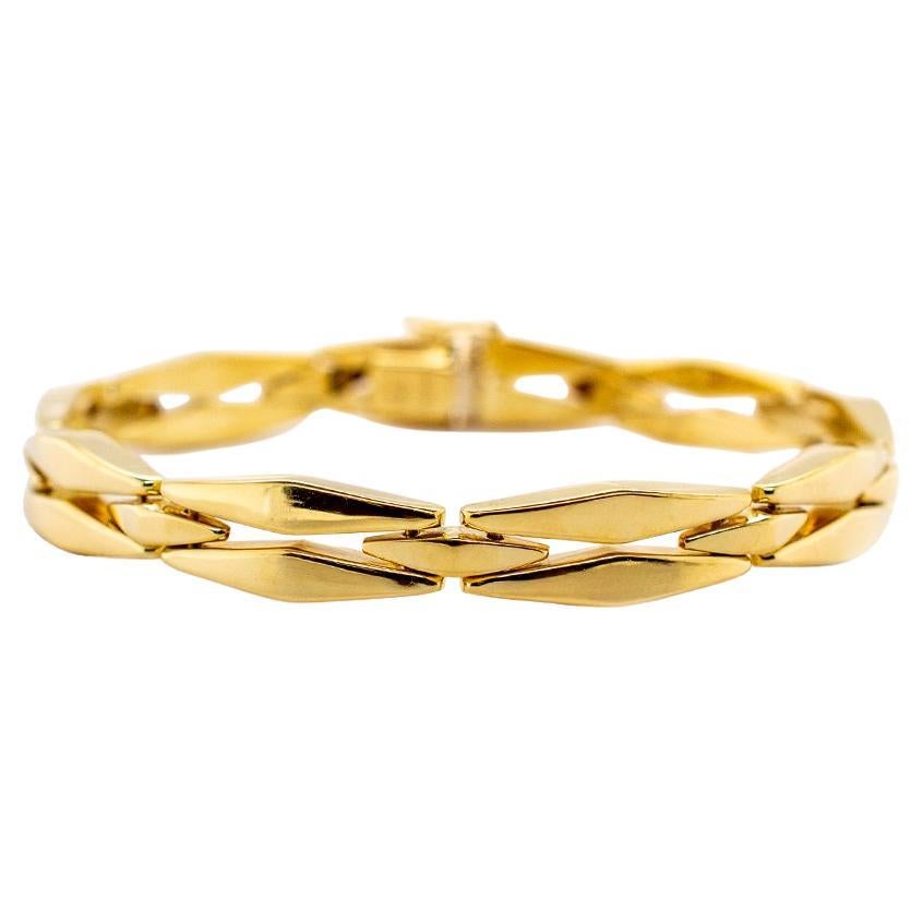 Italian Bamboo Link Bracelet, 14K Gold, Box Clasp, Matte Textured Gold