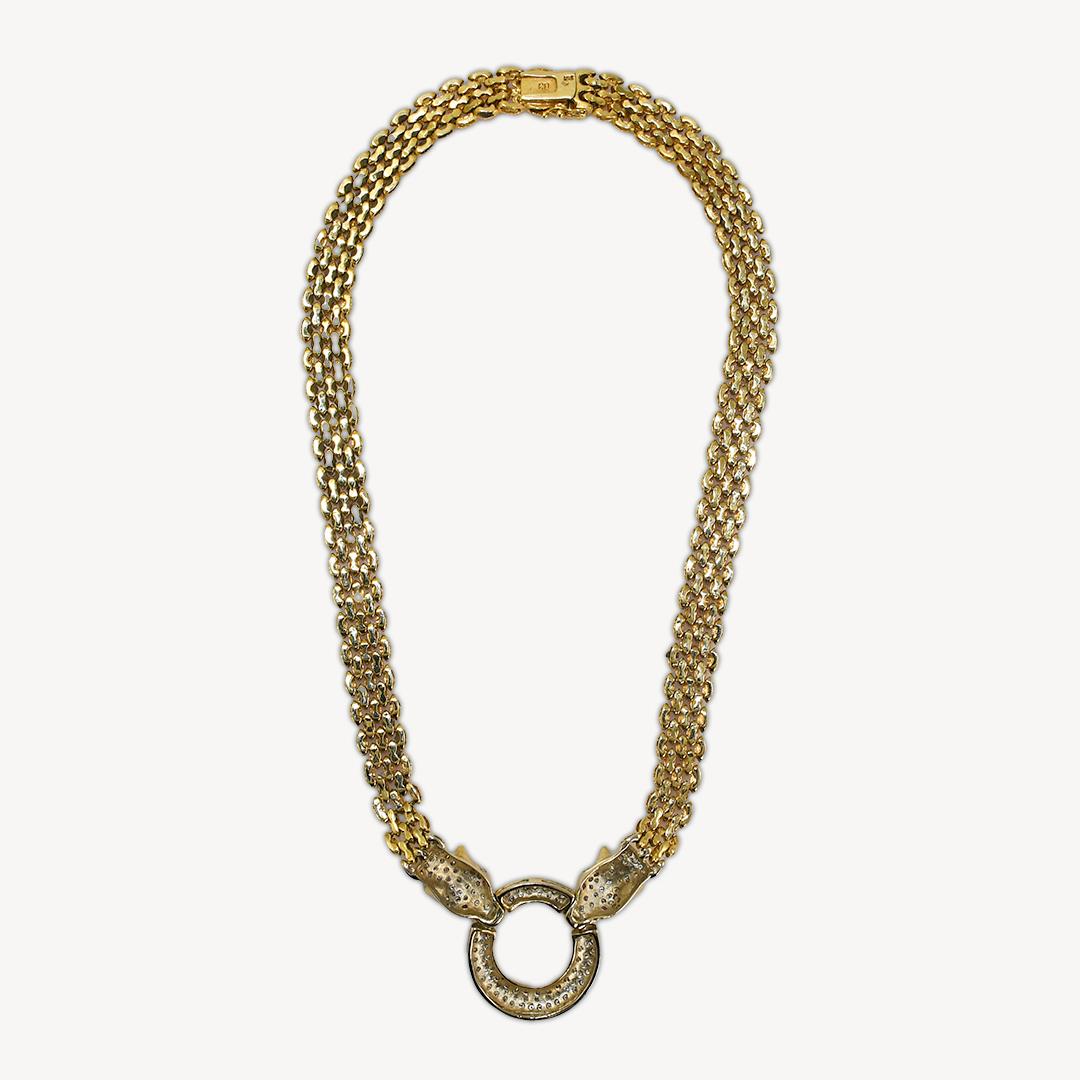 Collier panthère à maillons fantaisie en or jaune 14 carats et diamants 1,50 carat Excellent état - En vente à Laguna Beach, CA