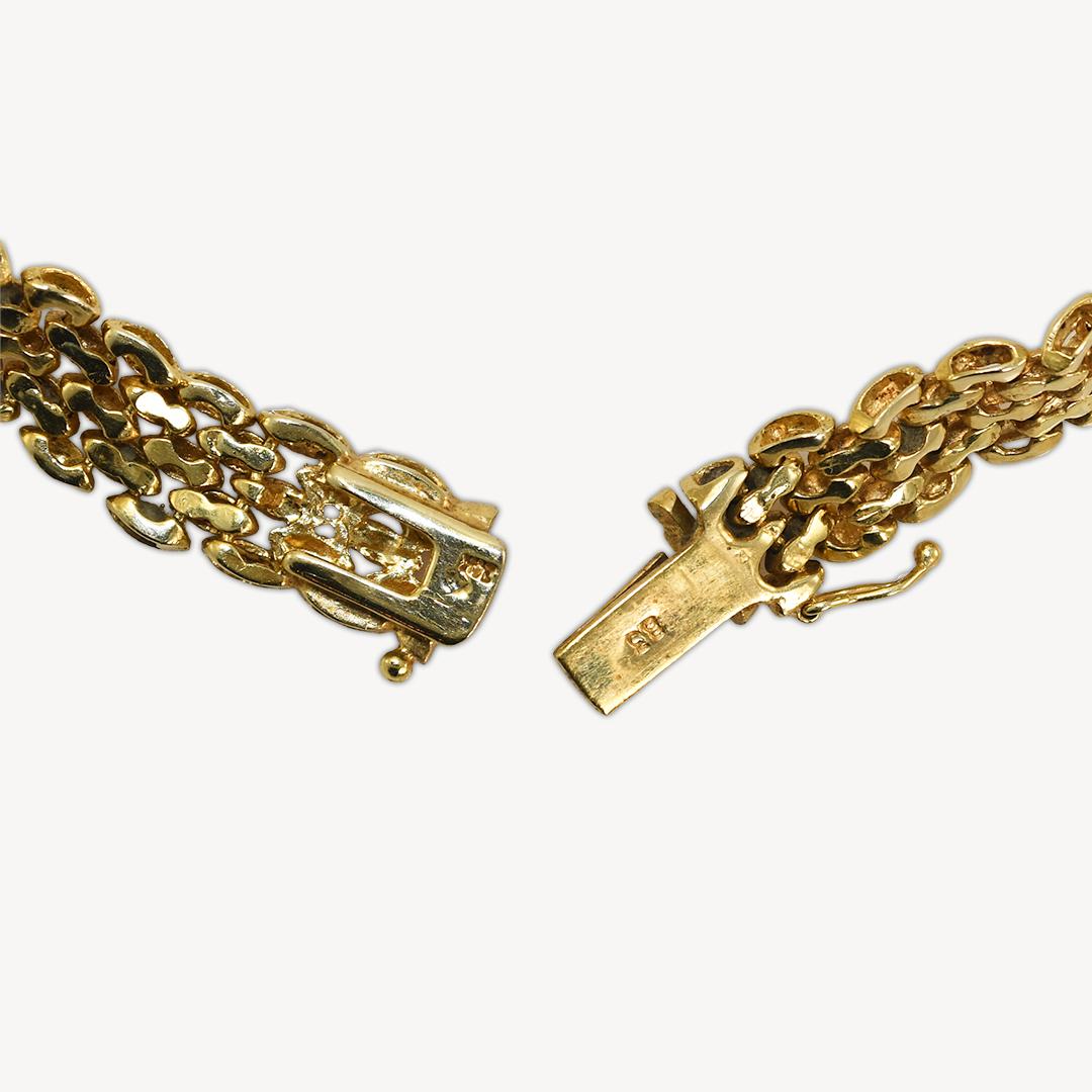 Collier panthère à maillons fantaisie en or jaune 14 carats et diamants 1,50 carat en vente 1
