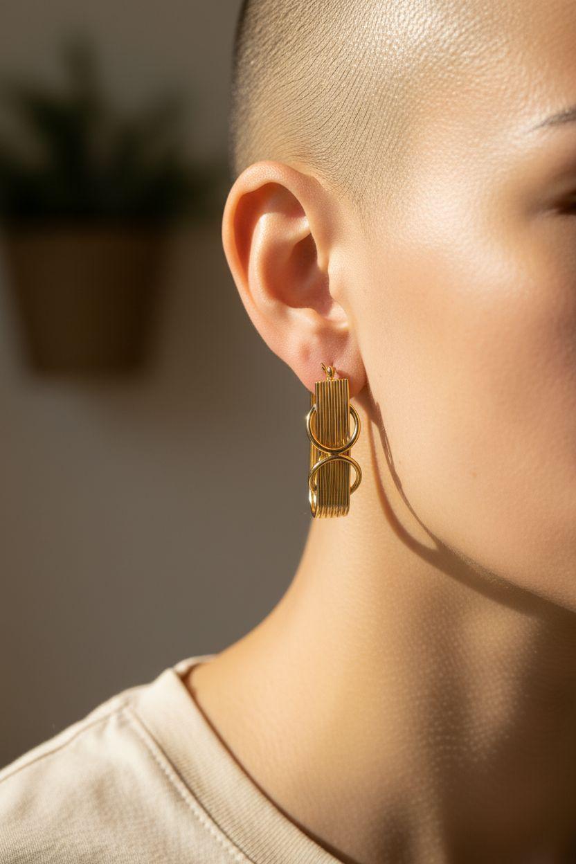 Orecchini a cerchio ovali lunghi in oro giallo 14k #23142 in vendita 4