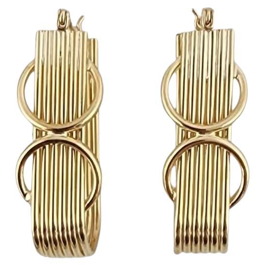14k Yellow Gold Fancy Long Oval Hoop Earrings #23142
