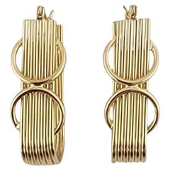14k Yellow Gold Fancy Long Oval Hoop Earrings #23142