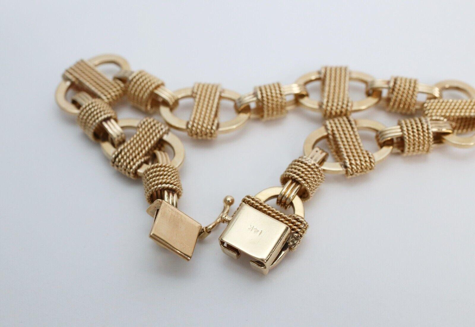 Women's or Men's 14k Yellow Gold Fancy Mariner Oval Link Bracelet, 7.75 inches - 30.8g For Sale