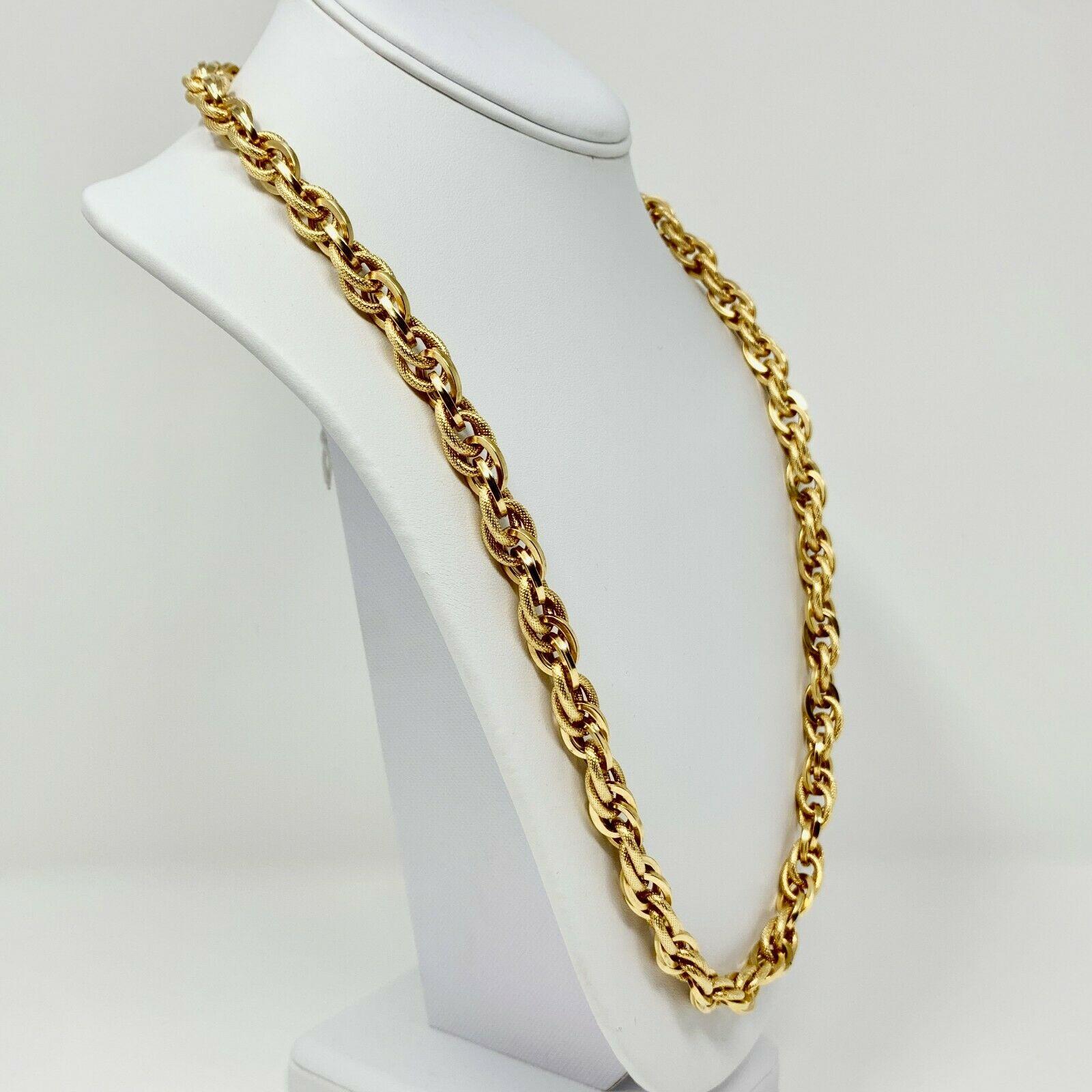 14k Yellow Gold 46.7g Fancy Polished Textured Oval Cable Link Chain Necklace 26