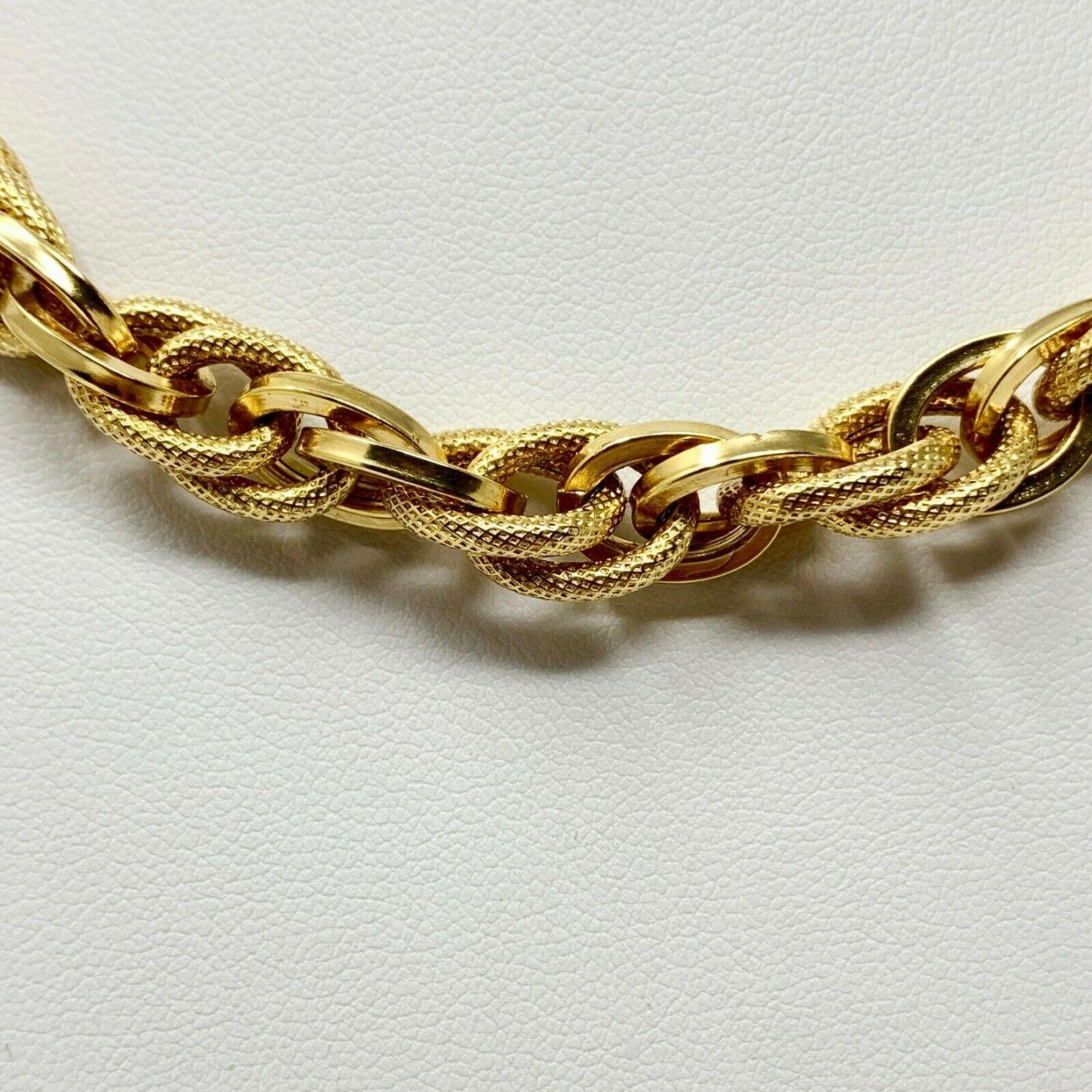 14 Karat Yellow Gold Fancy Polished Textured Cable Link Necklace In Good Condition In Guilford, CT