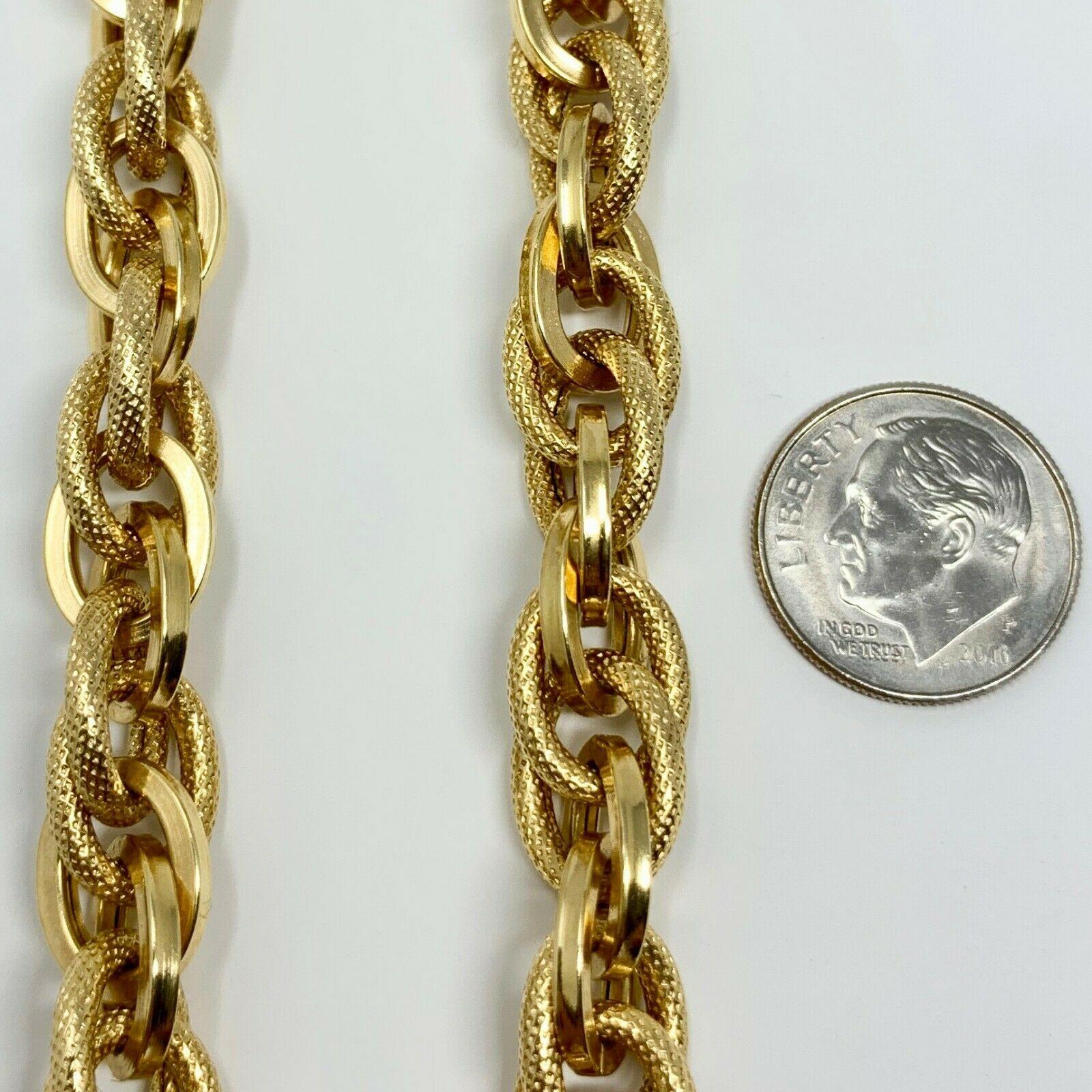 Women's or Men's 14 Karat Yellow Gold Fancy Polished Textured Cable Link Necklace