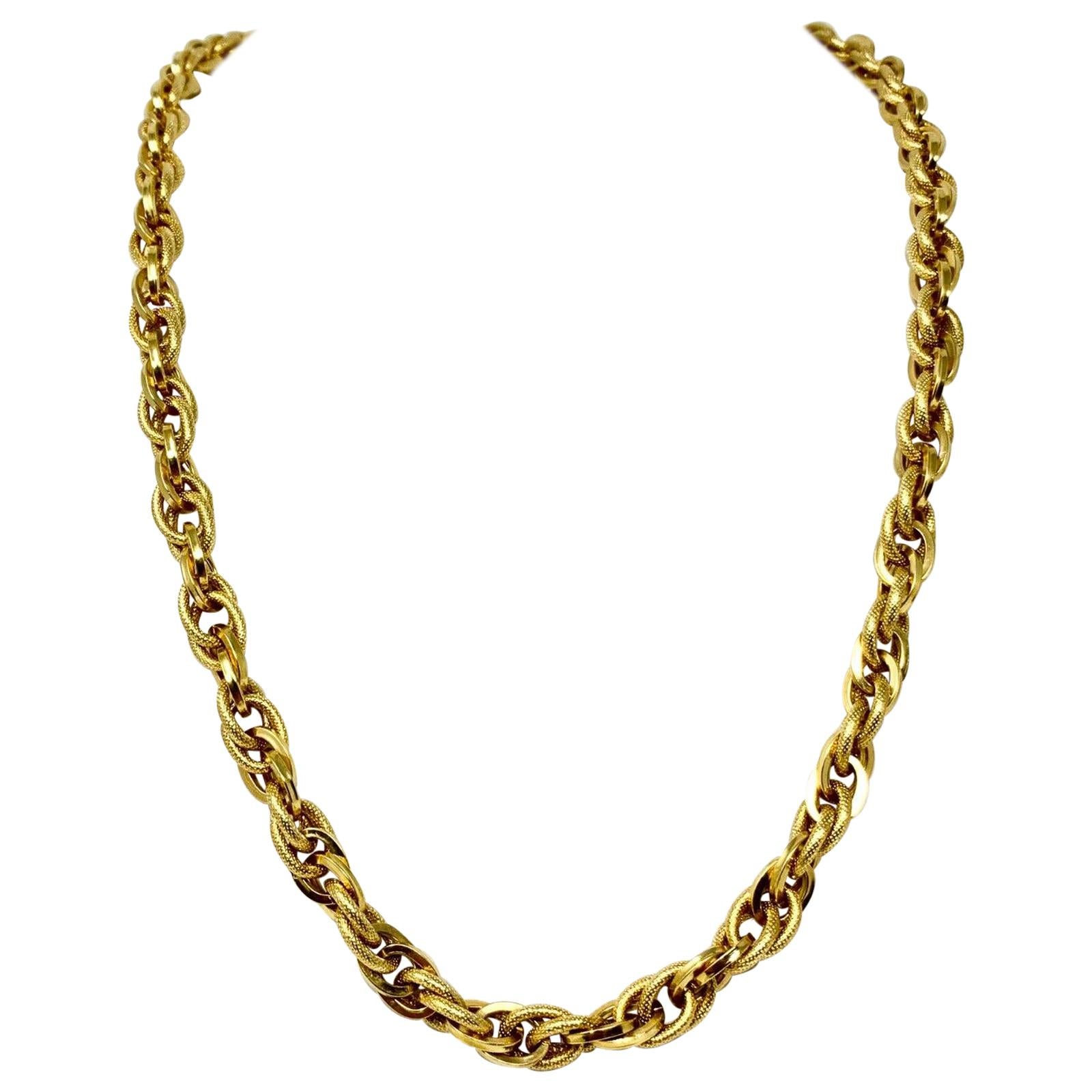 14 Karat Yellow Gold Fancy Polished Textured Cable Link Necklace