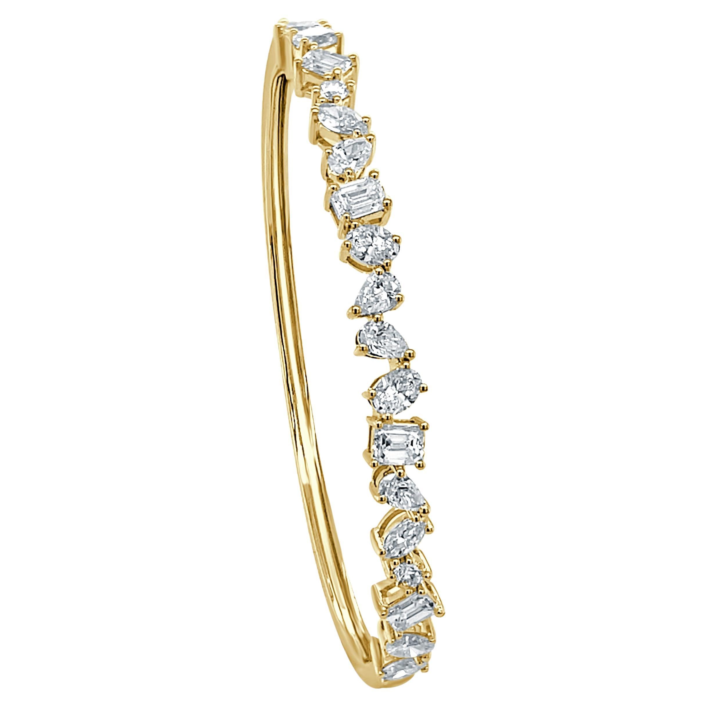 14K Yellow Gold Fancy Shape 2.90ct Diamond Bangle for Her For Sale
