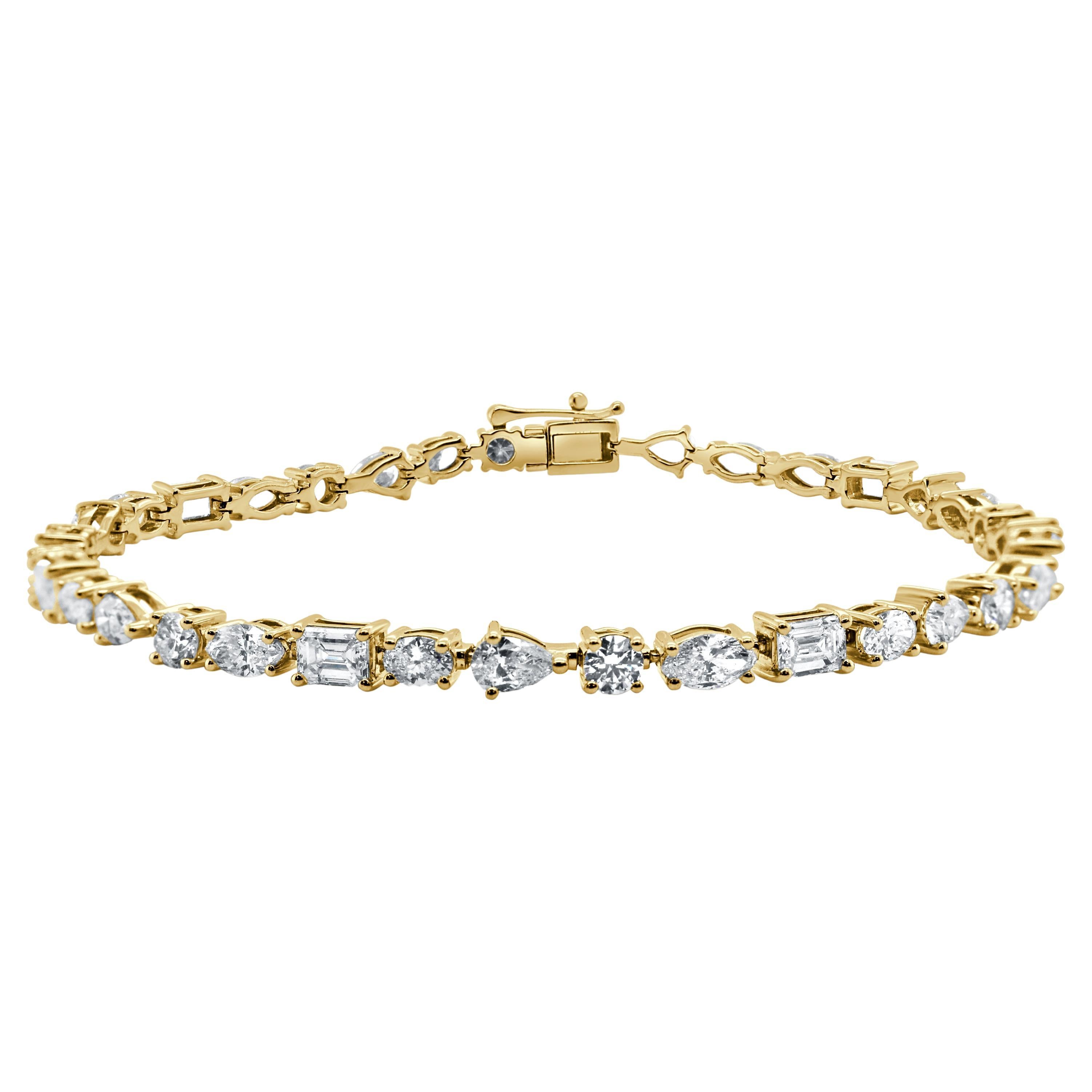 14K Yellow Gold Fancy Shape Diamond Bracelet for Her