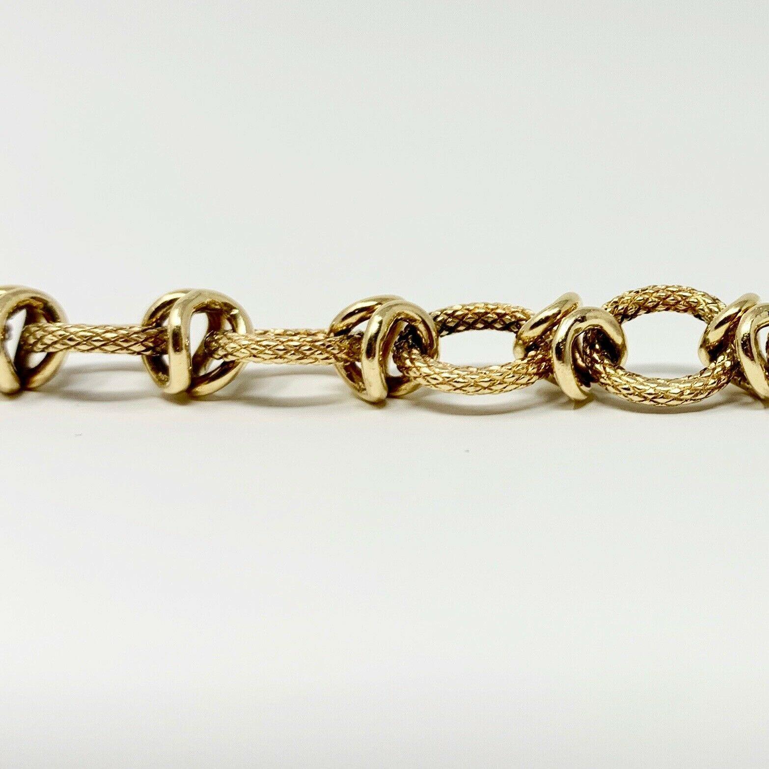 Women's or Men's 14 Karat Yellow Gold Fancy Textured Cable Link Bracelet