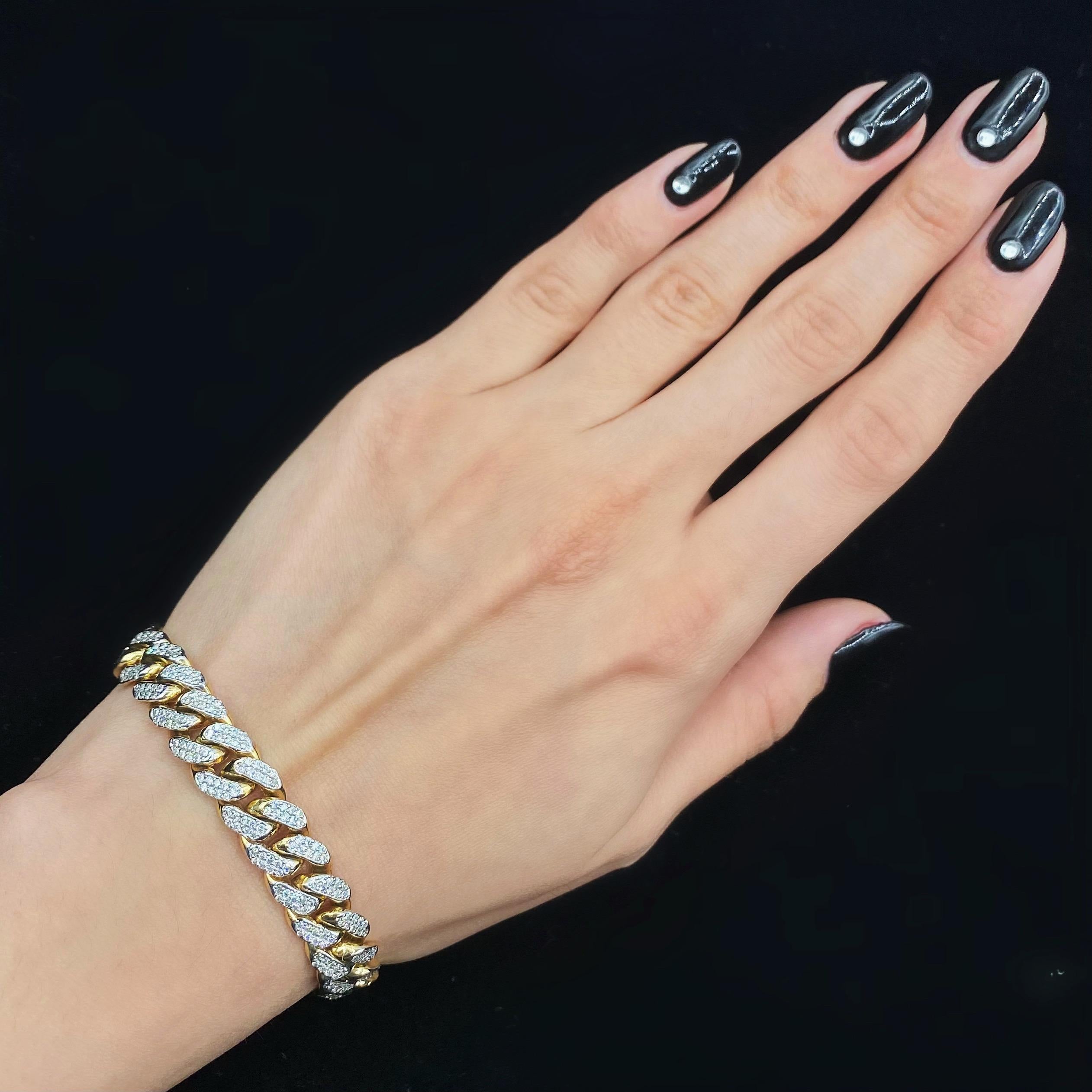 14k Gelbgold Mode Kubanisches Diamantarmband im Zustand „Hervorragend“ im Angebot in New York, NY
