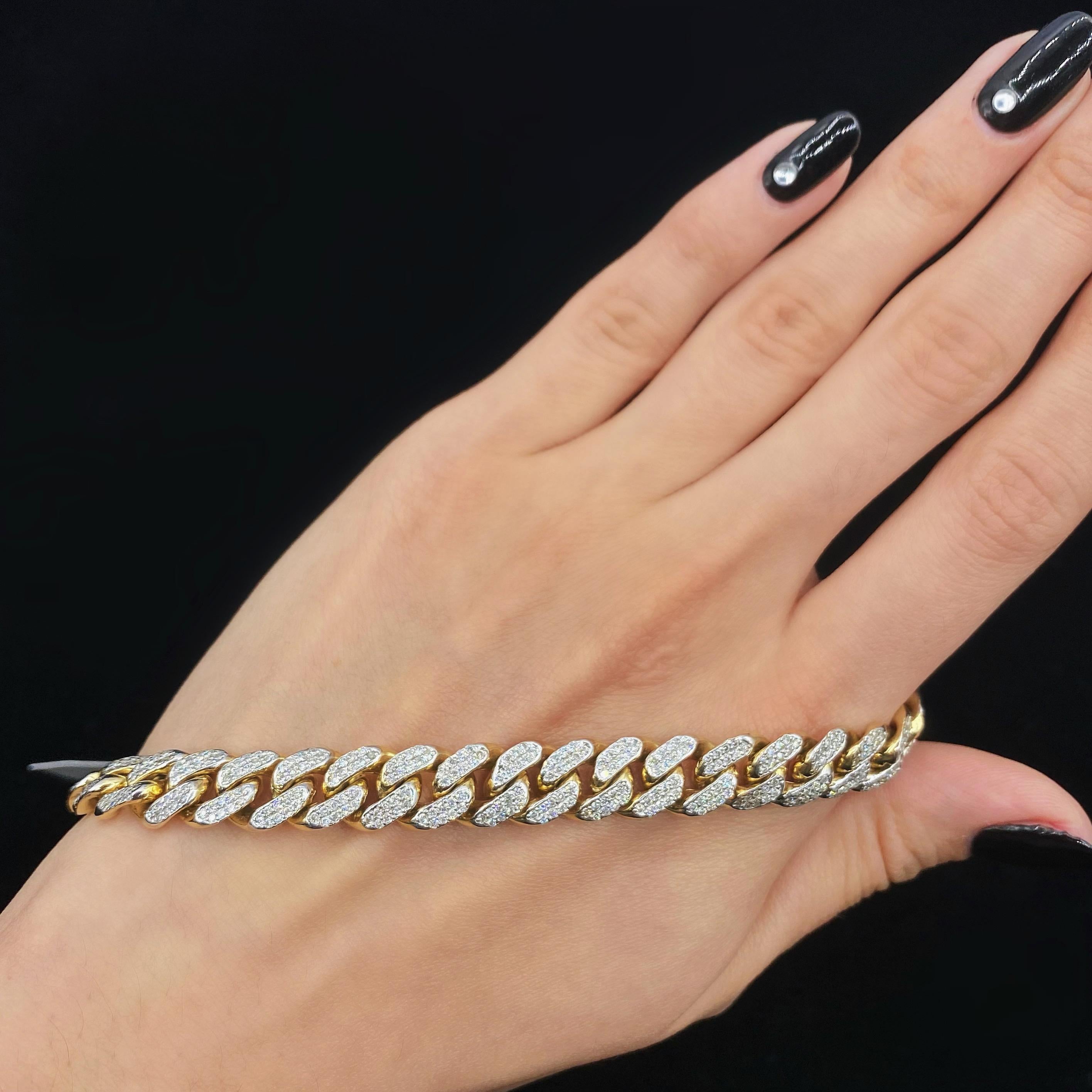 14k Gelbgold Mode Kubanisches Diamantarmband für Damen oder Herren im Angebot