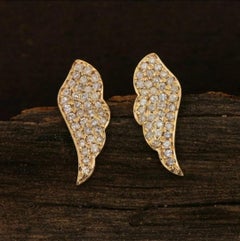 14K Yellow Gold Feather Earring Natural Diamond Party Wear Luxury Jewelry Gift.