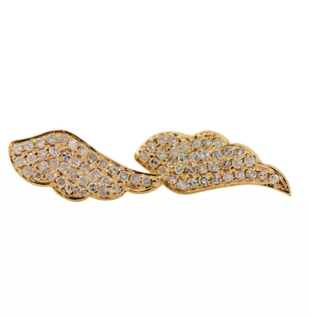 14K Yellow Gold Feather Earring Natural Diamond Party Wear Luxury Jewelry Gift. For Sale 3