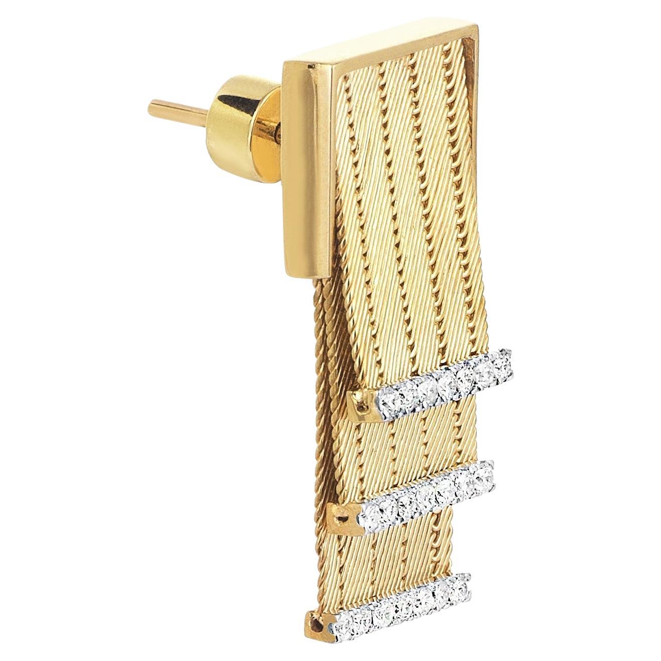 14K Yellow Gold Feuille Earring with Diamonds For Sale