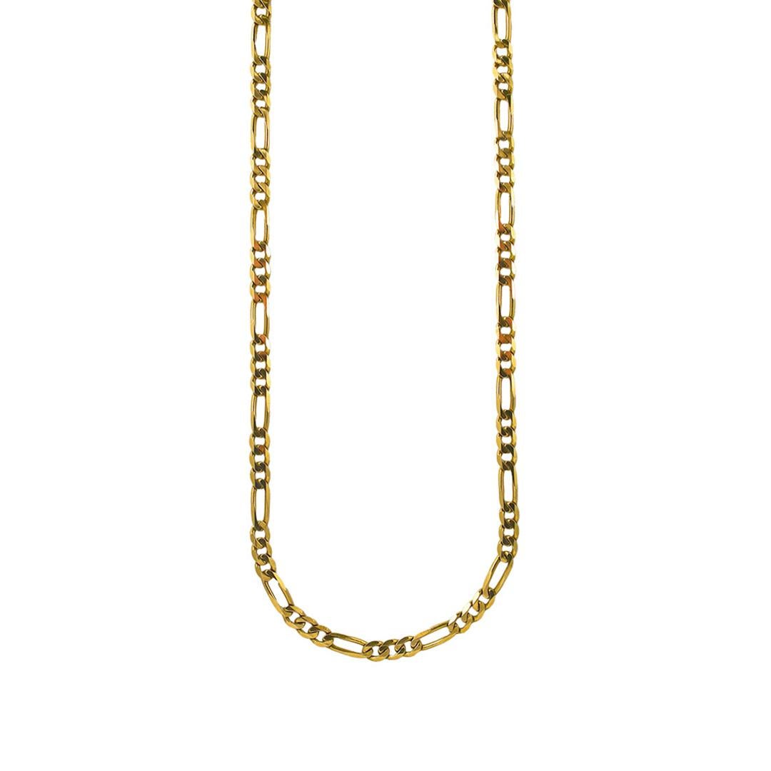 14K Yellow Gold Figaro Chain Necklace 26" For Sale