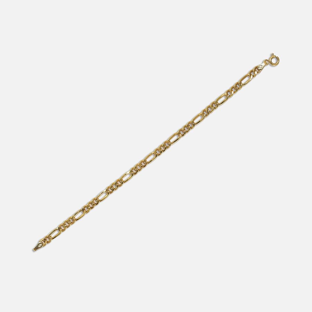 14k Yellow Gold Figaro link bracelet
Tests and stamped 14k. weighs 3.2gr
Will fit 6 3/4 to 7in wrist, 4.50mm wide

