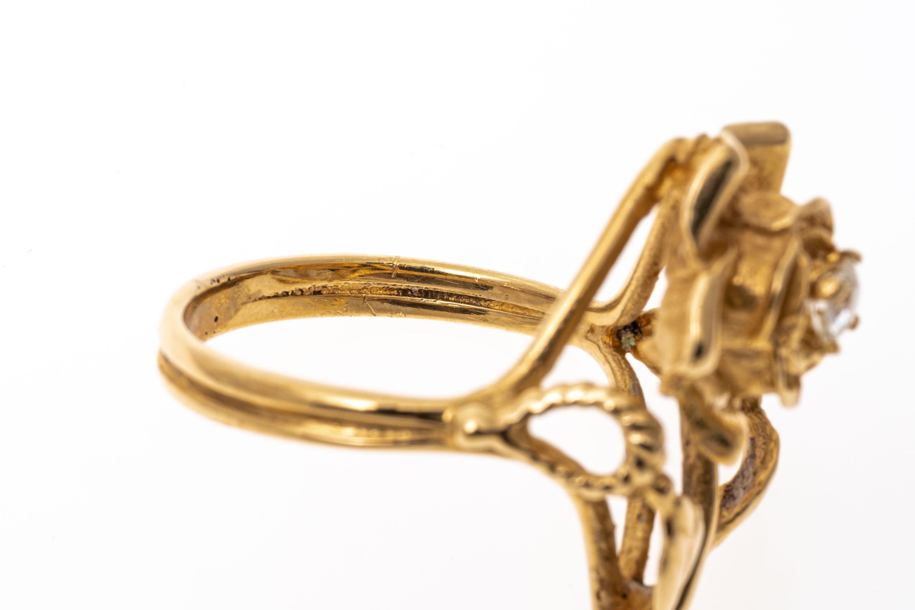 Retro 14k Yellow Gold Figural Diamond Set Rose Ring For Sale
