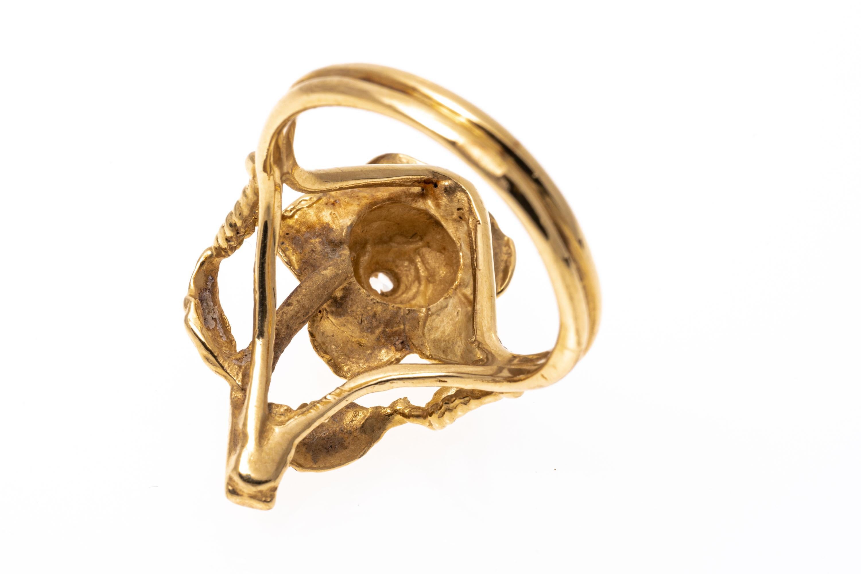 14k Yellow Gold Figural Diamond Set Rose Ring In Good Condition For Sale In Southport, CT